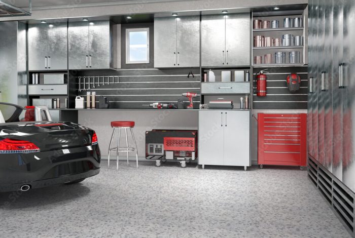 Modern garage interior. 3d illustration